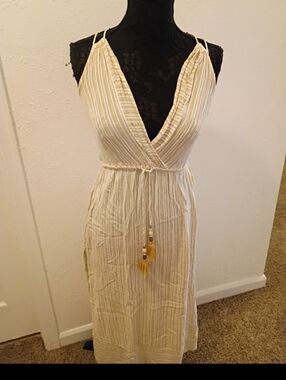 Blue Island Cream Striped Maxi Dress